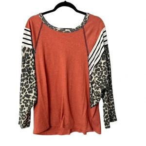 Lovely J Women's Color Block Stripe and Cheetah Long Sleeve Top Size XL GUC